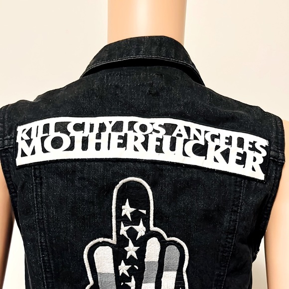 Kill City by Lip Service”LA MF’s” Zero Future Black Punk Denim Vest Women M - Picture 5 of 9